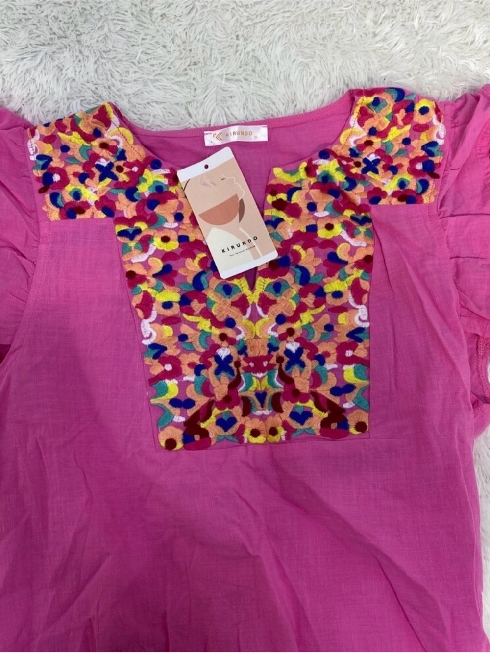 Pink Embroidered Flutter Sleeve Dress NEW - Picture 4 of 6